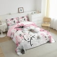 thumbnail image 6 of jejeloiu Chic Girls Floral Full Size Comforter Sets,Oil Painting Aesthetic Bedding Comforter Set,Pink White Ombre Bedding Sets For Child, Lightweight Room Decor Reversible,3pcs, 6 of 7