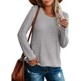 thumbnail image 2 of Duoif Sweaters for Women Trendy Ladies Round Neck Long Sleeve Pullover Top Solid Color Fashion Casual Bottoming Shirt Knit Sweater Women's Sweaters Womens Tops Grey L, 2 of 4