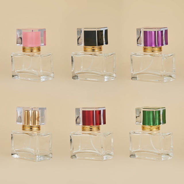 Frasco de vidrio con tapa de rosca para perfume, frasco de vidrio cuadrado de 30 ml y 50 ml, frasco vacío para maquillaje