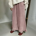 thumbnail image 2 of FRSASU Womens Corduroy Pants Wide Leg Cropped Barrel Baggy Flowy Ruffle Elastic Waist Trousers with Pockets Pink, 2 of 8