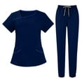 thumbnail image 2 of Women Scrubs Sets,Medical Scrub Set V Neck Short Sleeve Top with 3 Pockets Elastic Cuff Pants Moisture Wicking Healthcare Uniform - Navy - XL, 2 of 4