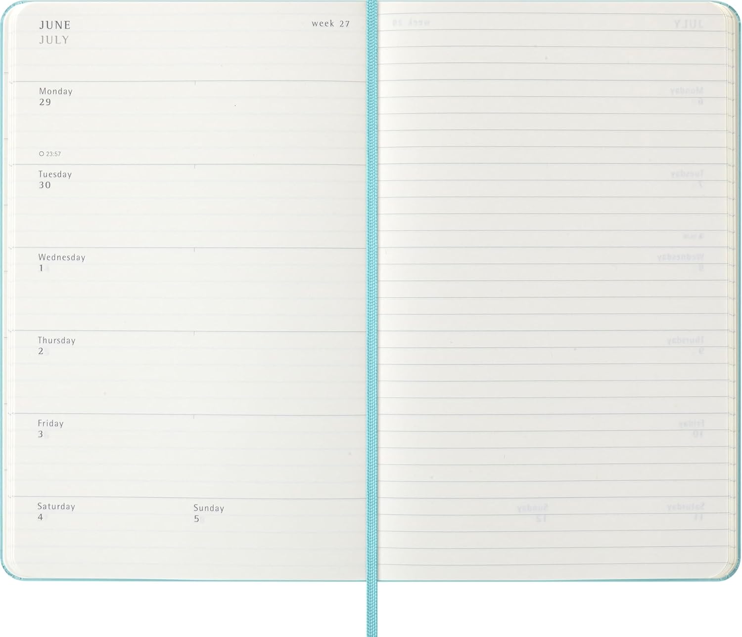 Moleskine Classic 18 Month 2025-2026 Weekly Planner, Hard Cover, Large (5" x 8.25"), Aquamarine, 208 pages