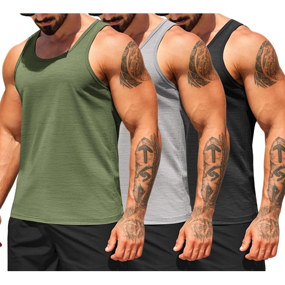 COOFANDY Men's 3 Pack Workout Tank Tops Gym Athletic Sleeveless T-Shirts Fitness Bodybuilding Muscle Shirt