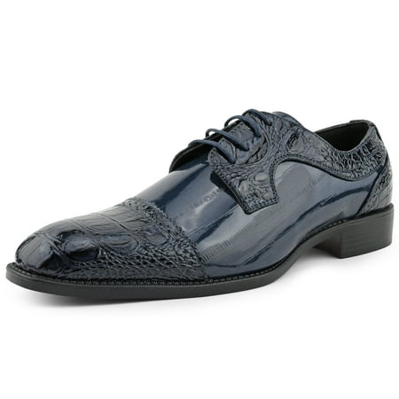 

Bolano Mens Crocodile Dallas Lace-Up Oxford Dress Shoe Navy Size 14
