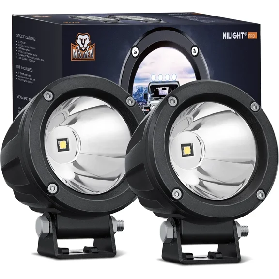 Nilight Motorcycle Led Pods 2PCS 3Inch Spot Round Led Offroad Fog Light 1065LM Built-in EMC Driving Lights Auxiliary Light for Motorbike SUV ATV Truck Boat Tractor Forklift, 5 Years Warranty