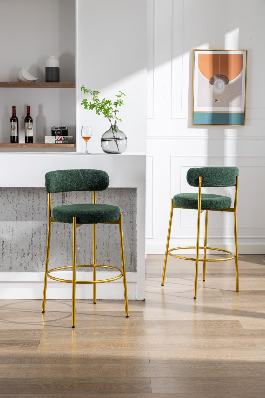 Pub Barstools Set of 2, Industrial Bar Chairs with Metal Legs and Backrest, Modern Armless