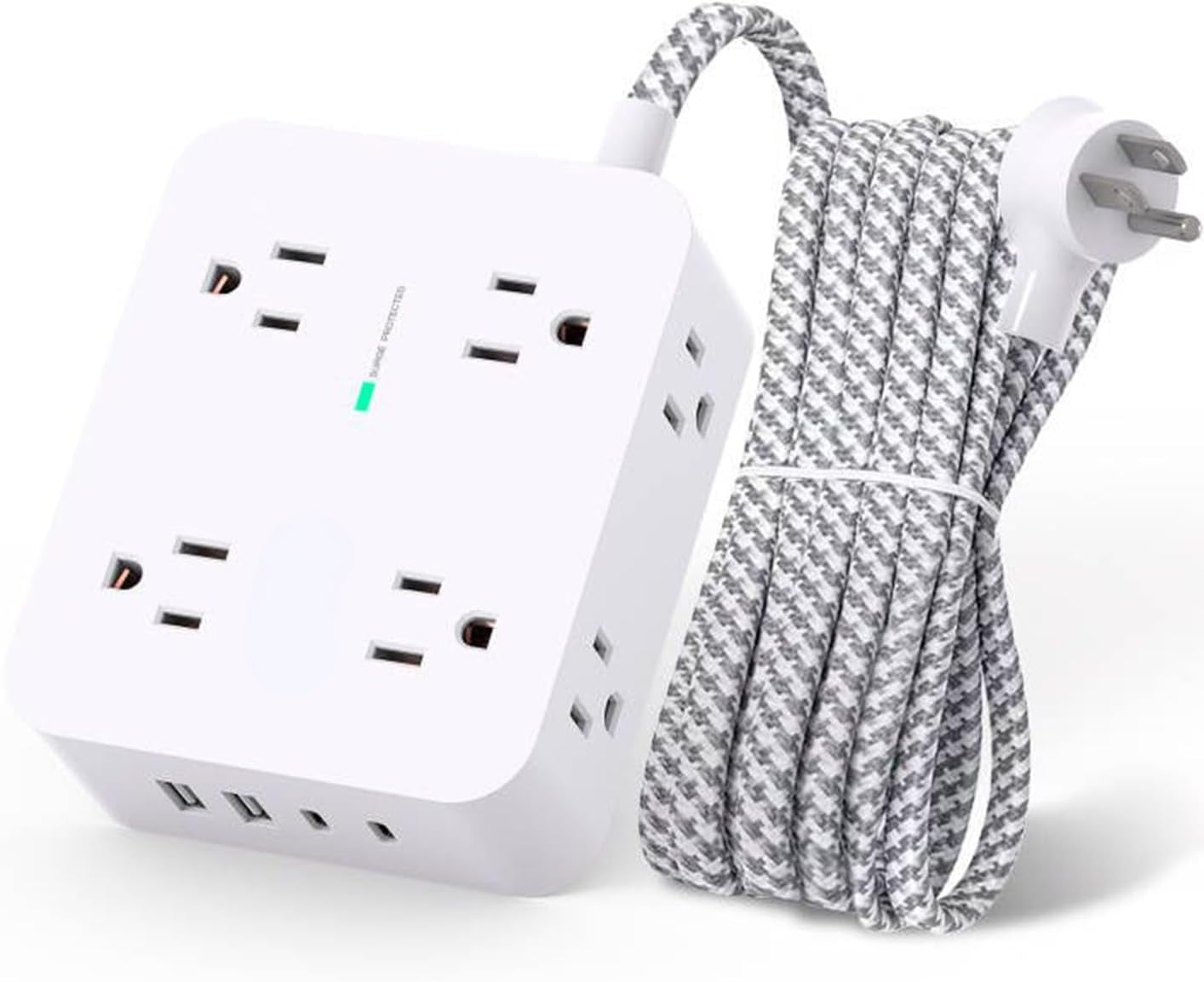 HearthHarmony Power Strip Surge Protector 8 Outlets with 4 USB Charging Ports(2 USB C), 3 Side Outlet Extender with 5 Ft Extension Cord Flat Plug Wall Mount Desk Charging Station for Home Office ETL