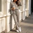 thumbnail image 4 of vdgthytj Tracksuits Women 2 Piece Set Long Sleeve V-Neck Button Tops Drawstring Straight Leg Pants Fall Loungewear Outfits(Large,Khaki), 4 of 7