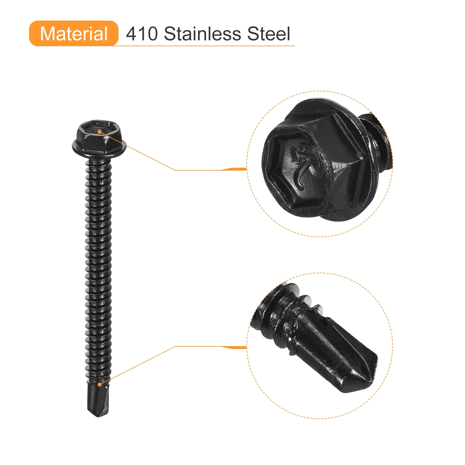 Uxcell 30Pack #14 x 3" Hex Washer Head Self Tapping Screws Sheet Metal Screws