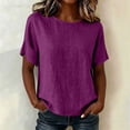 thumbnail image 2 of Admvng Women's Crew Neck Tops Linen and Cotton Short Sleeve Solid Casual Basic Summer Blouses, 2 of 6