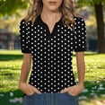 thumbnail image 5 of VBVC Women's Polka Dot Collared Shirt,Short Sleeve V-Neck Top For Women,Ladies Summer Stretchy Breathable Blouse,Black,S-2XL, 5 of 6