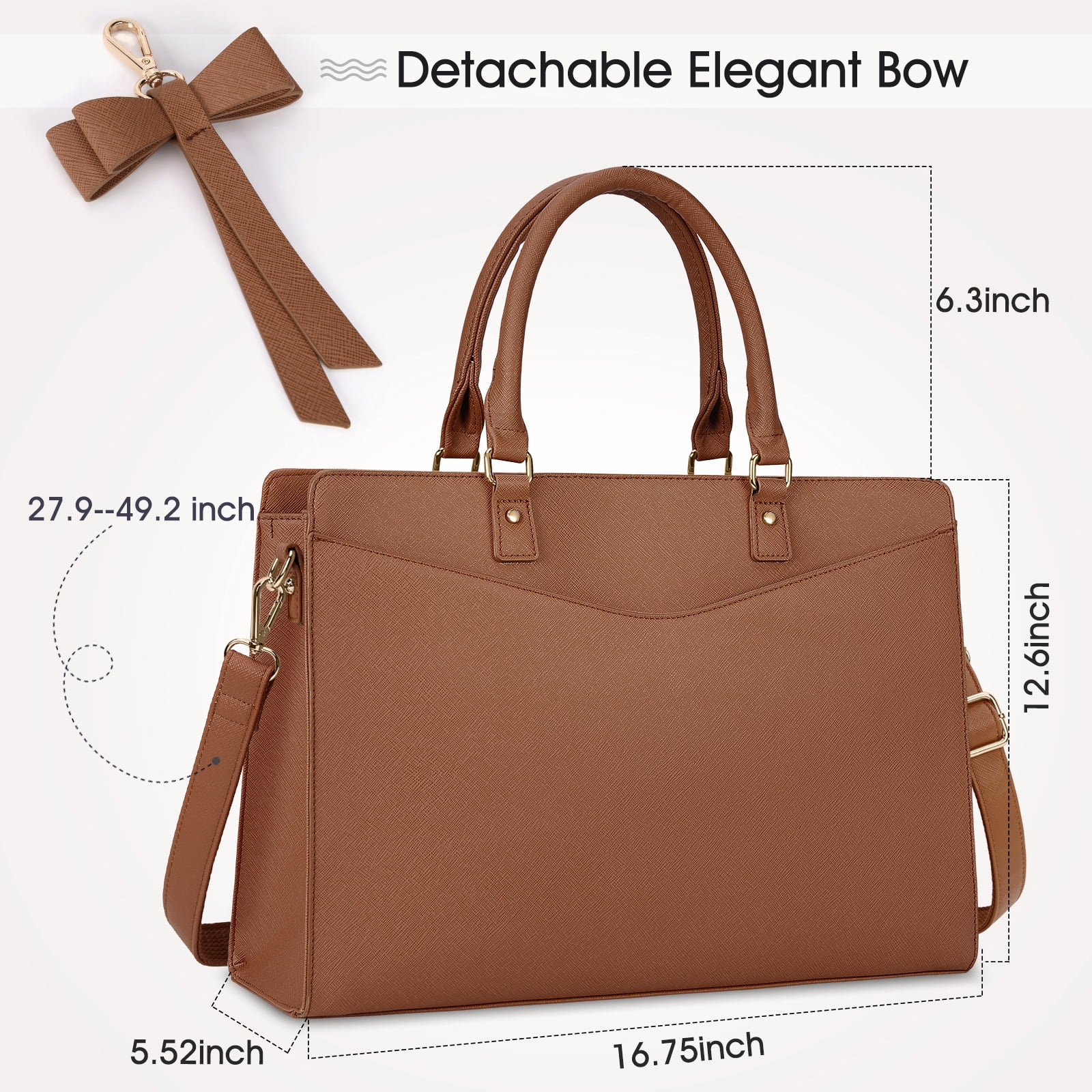 RAINSMORE Laptop Bag for Women 15.6 Inch Laptop Briefcase PU Tote Bag Waterproof Computer Tote Bag for Business Office Work Lightweight Shoulder Handbag,Dark Brown
