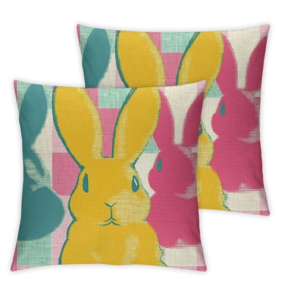 Easter Peeps Bunny Decorative Throw Pillow Covers, Colorful Rabbit Hip Hop Be Hoppy Porch Outdoor Home Decor, Spring Plaid Polka Dots Love Hearts Couch Cushion Case