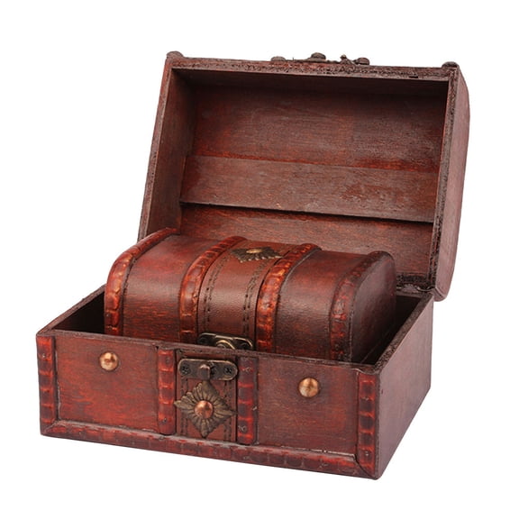 LEORX 2Pcs Vintage Wood Decorative Storage Box Jewelry Holder Brown Bamboo Desktop Use