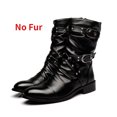 thumbnail image 3 of Botas de invierno a media pantorrilla con punta estrecha para hombre, botas Chelsea con correa y hebilla, botas de cuero para motocicleta, zapato de invierno para hombre de caña alta, 3 of 5