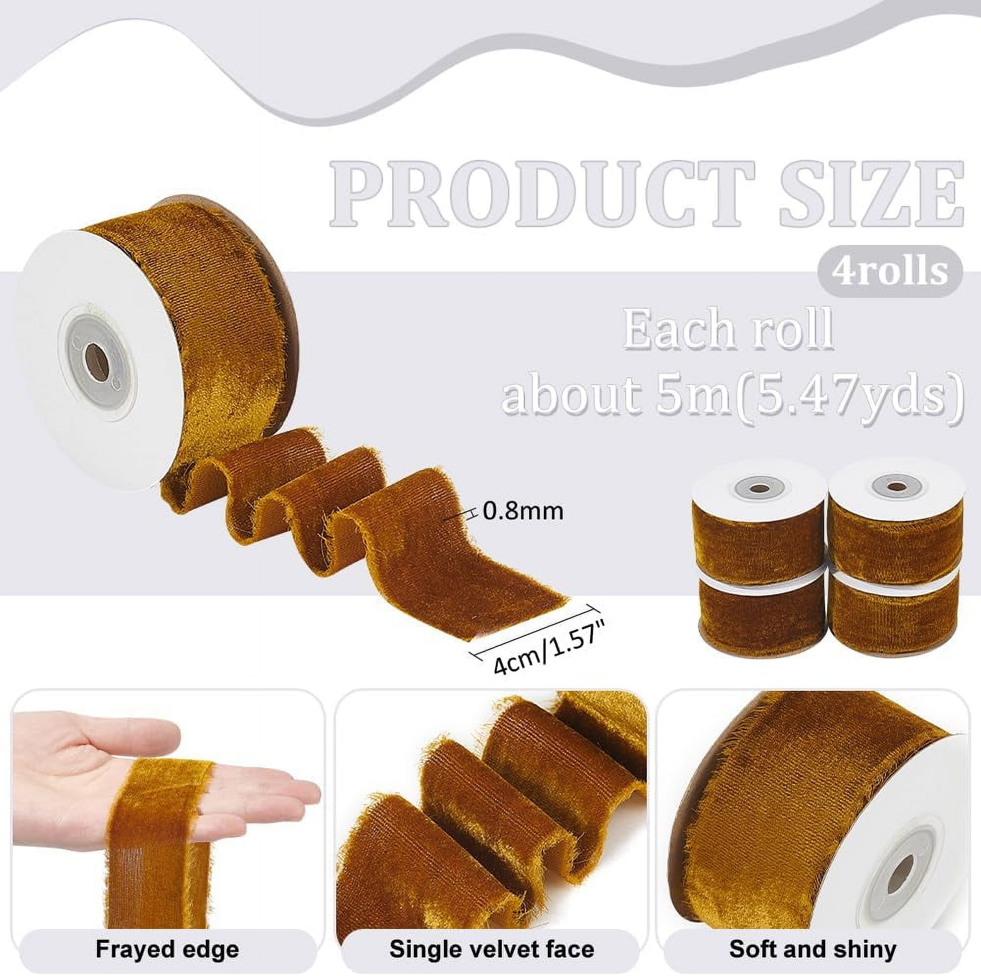 4 Rolls About 21.8 Yards Silk Velvet Ribbon 1-5/8 Inch Handmade Fringe Ribbons Raw Edge Satin Ribbon with Spool for DIY