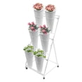 thumbnail image 4 of White 6pcs Buckets Flower Display Stand, 3-Tier Flower Holder with 4 Wheels Moving Flower Rack for Organizing and Displaying Plants for Homes, Florists, Home Balconies, Gardens, 4 of 18