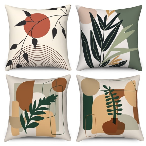 Dashan Boho Abstract Throw Pillow Covers 18x18 Set of 4,Mid Century Botanical Decorative Pillow Cases for Bedroom Sofa Couch