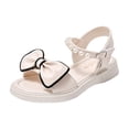 thumbnail image 5 of Girls Flat Sandals Open Toe Cute Bow Lightweight Thick Sole Soft Footbed Pearl Ankle Strap Princess Dress Shoes White 3.5 Big Kid, 5 of 5