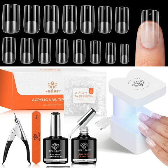 modelones Gel Nail Kit, Upgrade 15Sizes Gel Nail Tips Short Square, 9-in-One Glue Prep Dehydrator & Portable Led Lamp, 510Pcs Pre-shaped Square Press On Extension Kit DIY Salon Home Gift for Women
