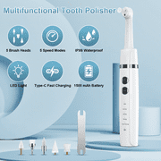 NEXPURE Tooth Polisher, Teeth Whitening Kit with 1500mAh Battery, Plaque Remover for Teeth with 5 Brush Heads & Speeds Modes, Ipx6 Waterproof, White