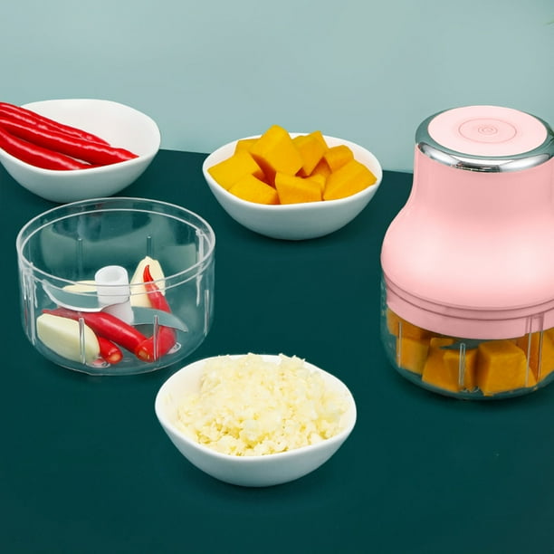 Picadora de ajo eléctrica y procesador de alimentos | Minipicadora de 250 ml para ajo, cebolla, pimiento y verduras | Funcionamiento con un solo toque con cuchillas de acero inoxidable | Recargable