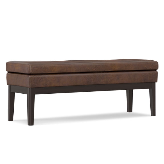 Carlson 45 inch Wide Mid Century Ottoman Bench in Distressed Chestnut Brown Vegan Faux Leather