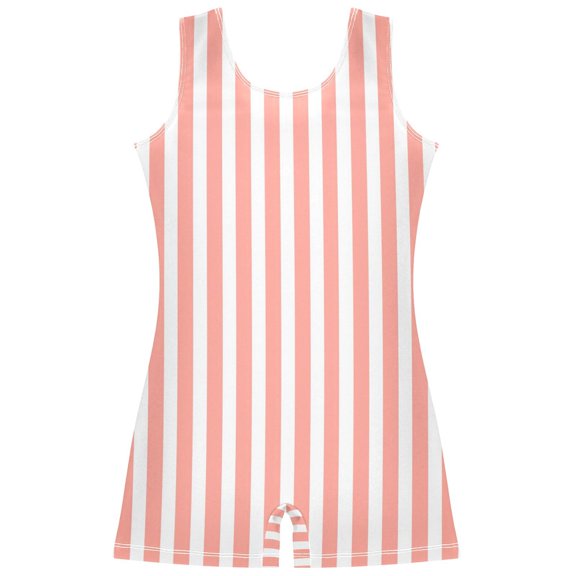 joogoo Pink and White Stripes Pattern Girls Leotards Gymnastics Tumbling Outfit Biketard Unitard 5-6Years