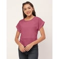 thumbnail image 2 of Moomaya Solid Color Basic Tops For Women, Short Sleeve Round Neck Crepe Tops, 2 of 8