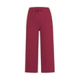 thumbnail image 3 of WIZUTIZ Petite Pants for Women Capris Comfy Casual Relaxed Fit Wide Leg Slacks Pants Elastic Spandex Mid Rise Cropped pants Solid Drawstring with Pockets Palazzo Pants Fitness Street Red, 3 of 6