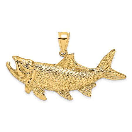 14k Yellow Gold Tarpon Fish Pendant for Men and Unisex, Nautical Marine Life Charm with Detailed Scales, Ocean Adventure Jewelry, Coastal Style Fishing Accessory