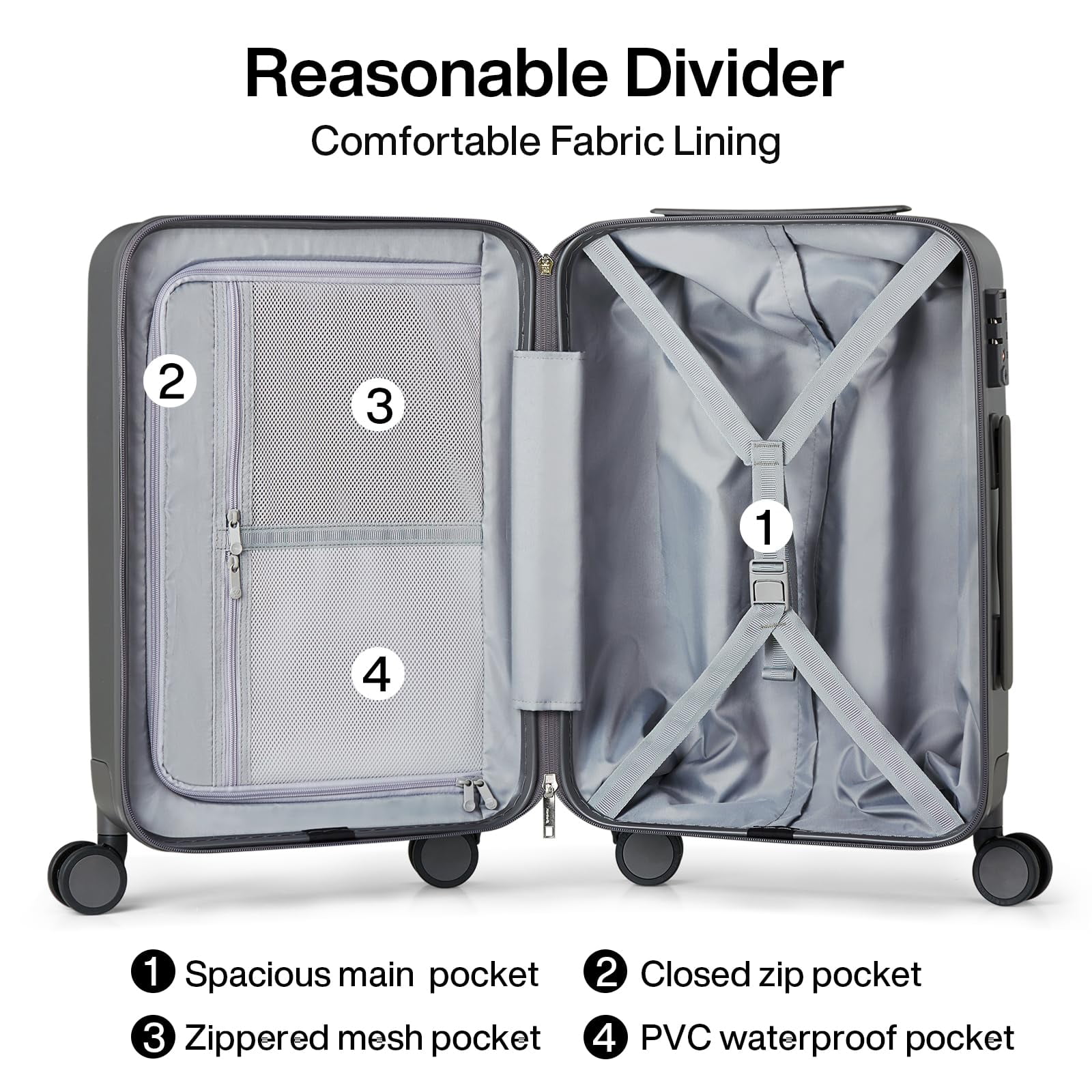 Hanke Luggage Sets 3 Piece, 20/24/28 Inch Hard Shell Suitcases with Wheels & TSA Lock Lightweight PC Hardside Luggage for Travel(Graphite Grey)