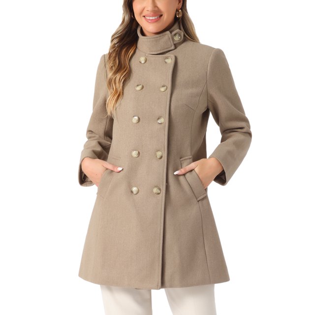 Abrigos de trench de invierno Inspire Chic para mujer, abrigo de doble botonadura con cuello de pie, XL, marrón
