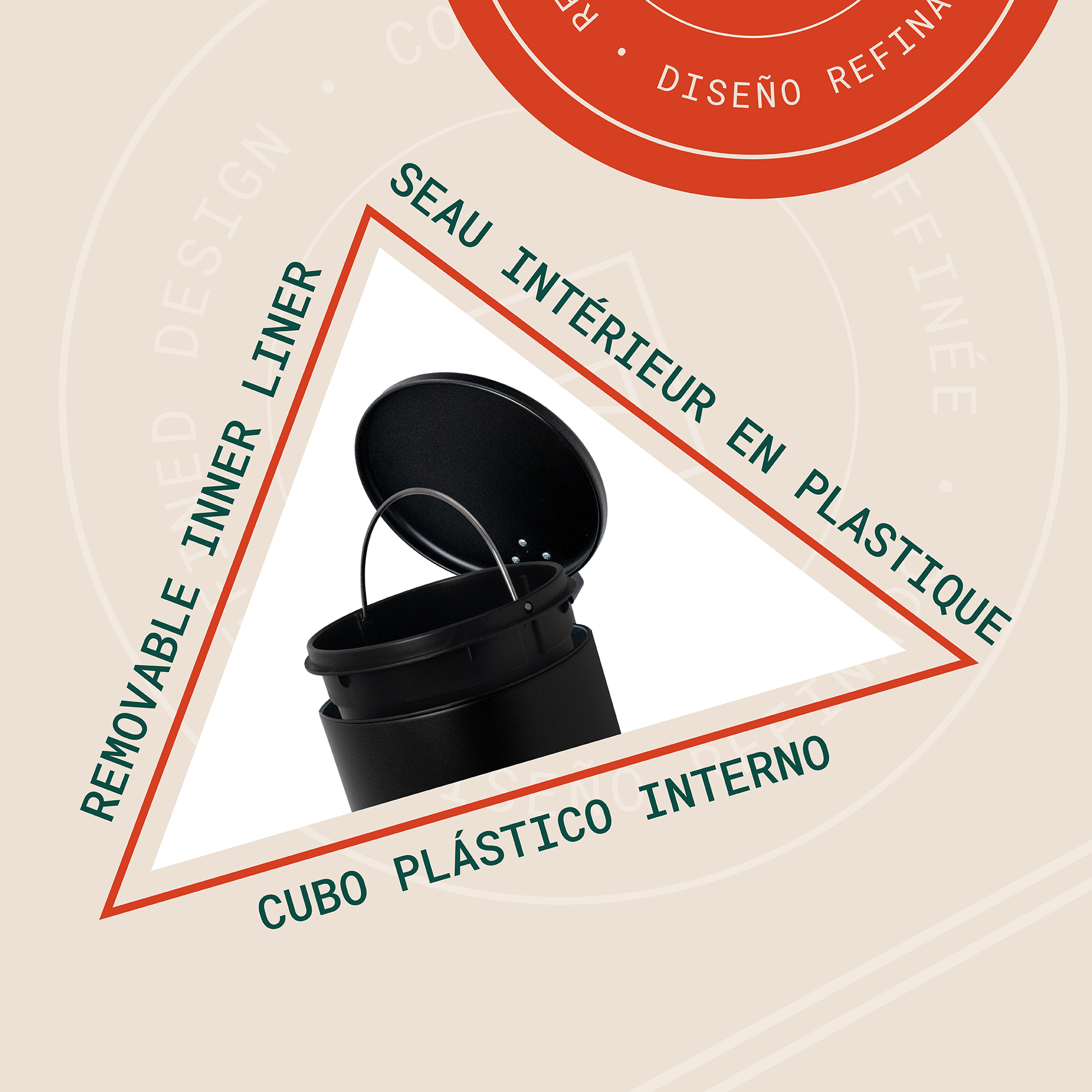 Acento Rondo 1.3 Gallon Round Step Trash Can with Soft-Close Lid, Removable Liner Bucket, Premium Pedal Metal Waste Bin for Bathroom, Bedroom, Dorm, Office, Matte Black