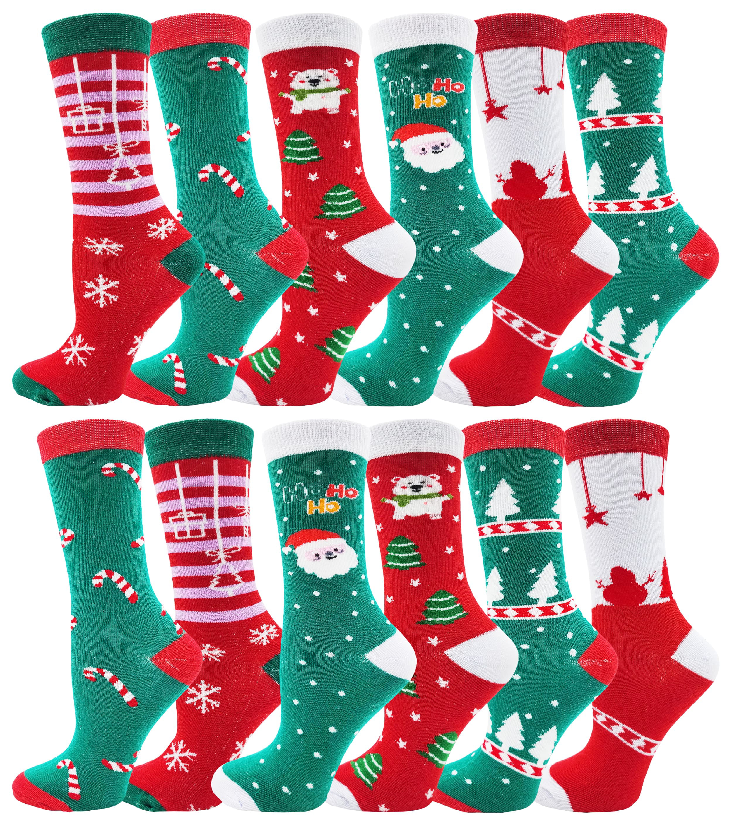 1/12Pairs Women's Christmas Socks Cotton Knit Long Socks for Girls Novelty Christmas Gifts,Cozy Funny Xmas Holiday Socks