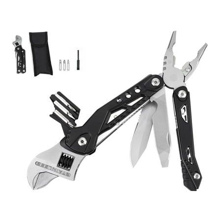 14-in-1 Adjustable Wrench Multitool EDC Compact Multi Tool with Pliers Knife Saw Screwdrivers 30Cr13 Stainless Steel Tool for Home Repair DIY Camping Hiking and Outdoor Use
