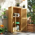 thumbnail image 6 of Miekor Furniture 5' x 3' Wooden Outdoor Storage Cabinet, Garden Sheds & Outdoor Storage with Asphalt Roof & 2 Large Wood Doors with Lock, Yellow 86444, 6 of 8