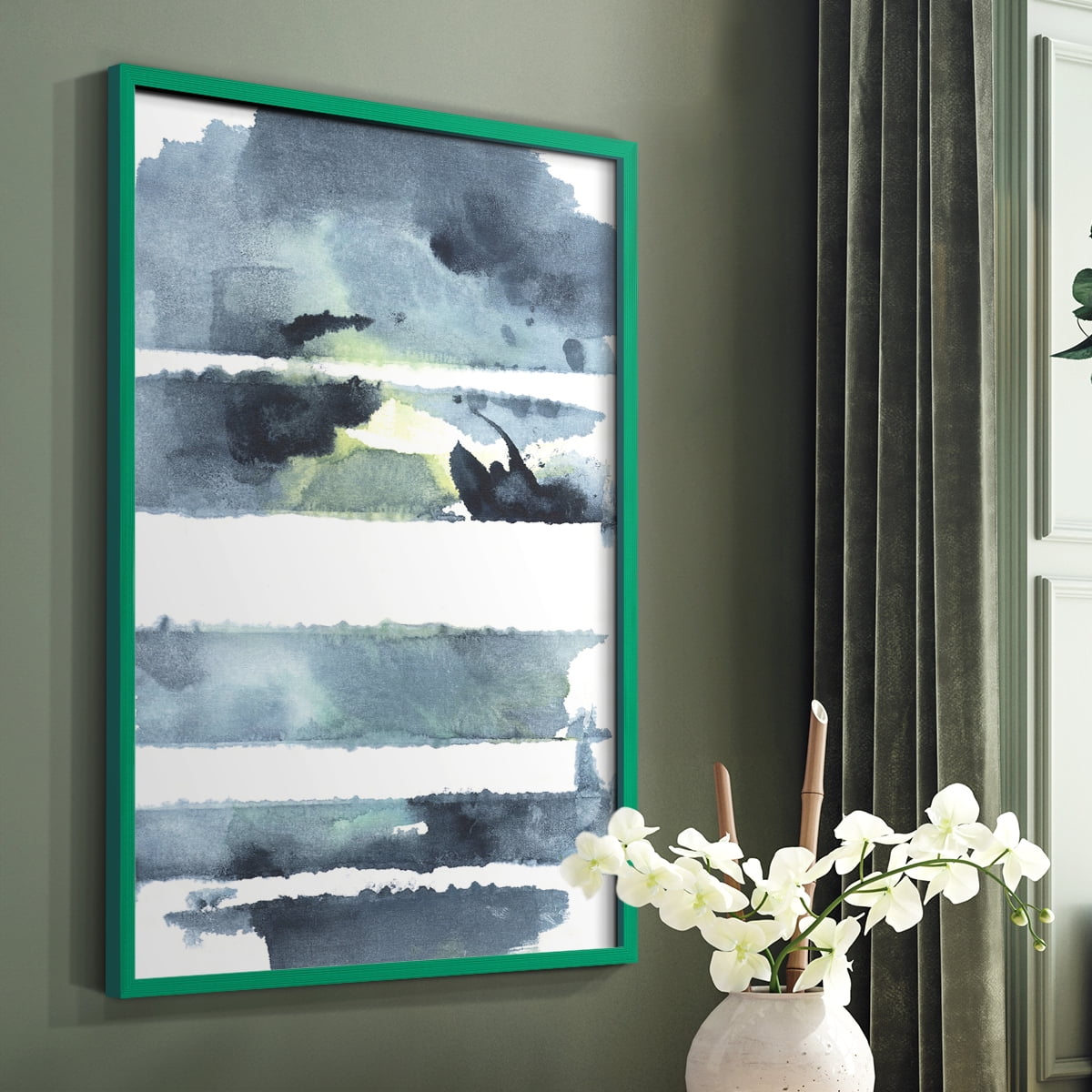 Blue Memories I Framed Print in Green Solid Wood Framed Print No Nail Hanging