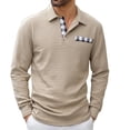 thumbnail image 2 of KHONTS Men's Long Sleeve Polo Shirts with Collar Relaxed Fit Thermal Work Shirts Warm Comfy Button down Casual Dress Tops Khaki L, 2 of 8