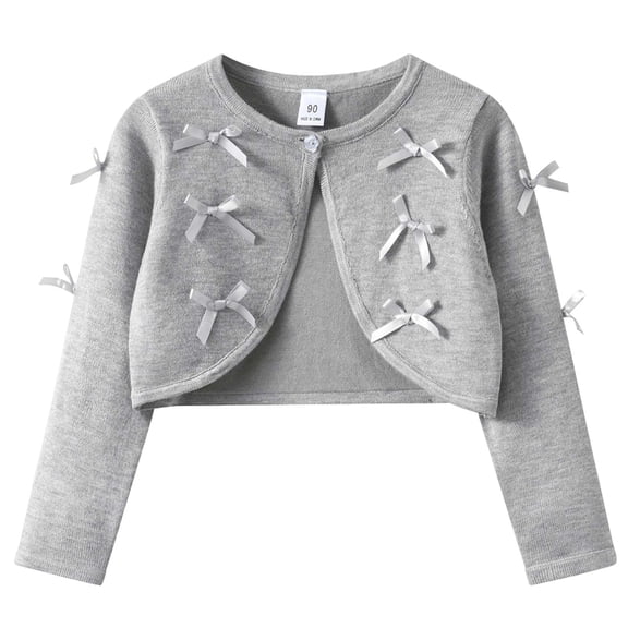 Tigivemen Shrug Sweaters for Girls with Bow Sweat Long Sleeve Cropped Cardigan Kids Clothes Size 1-2 Years,Grey