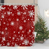 Snowflakes Shower Curtain for Bathroom Christmas Decor Shower Curtain Set with Hooks 84x72inches Red White Snow Flowers X-mas Waterproof Fabric Shower Curtains