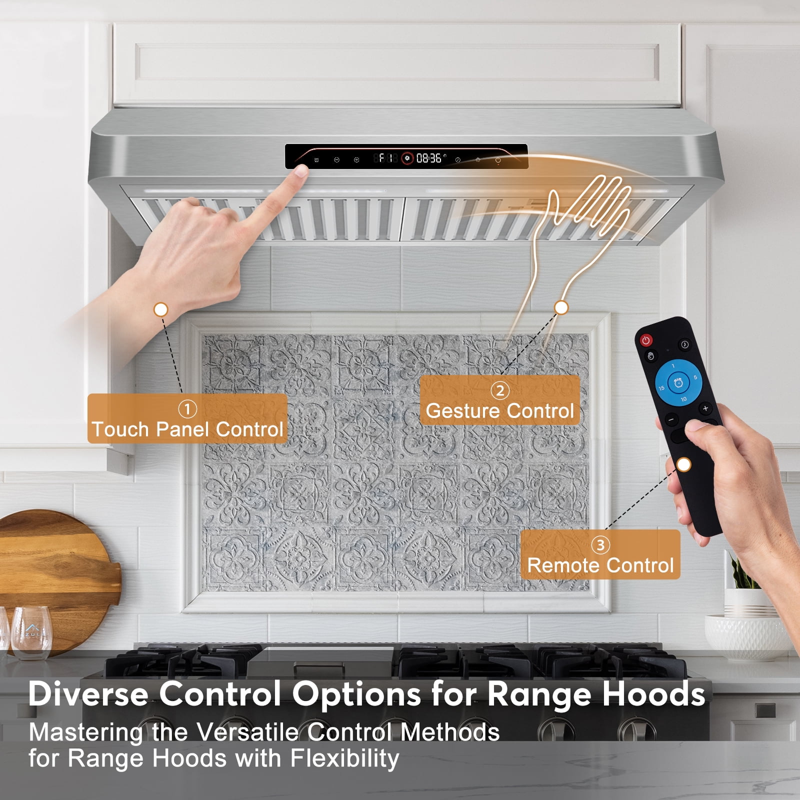 Tylza 30 inch 900 CFM Ducted Under Cabinet Range Hood,4 Speed Gesture Sensing&Touch Control Panel