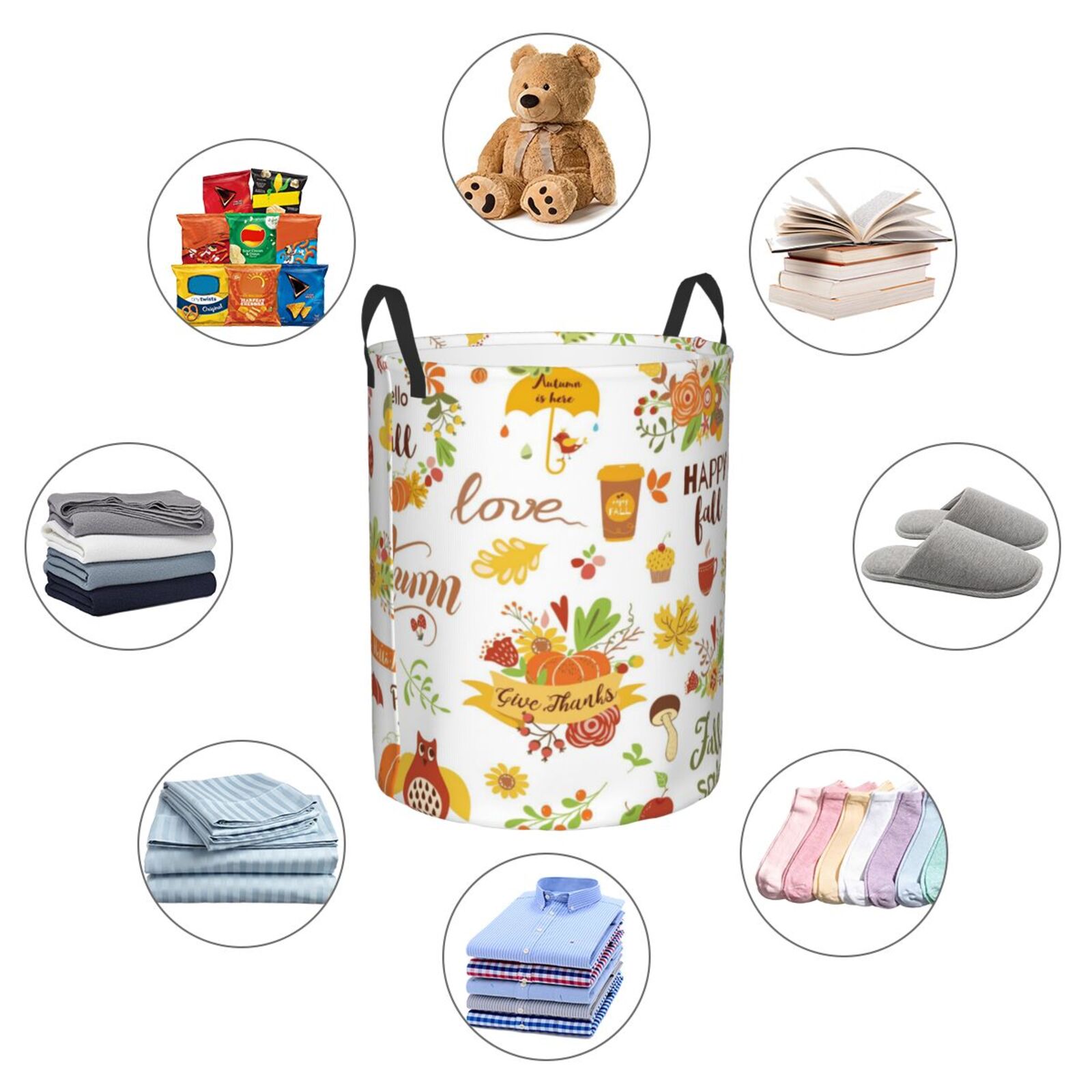 Large Laundry Basket with Handles - Hello Fall Autumn Is Here Kids Baby Dirty Clothes Laundry Hamper for Bedroom Aesthetic