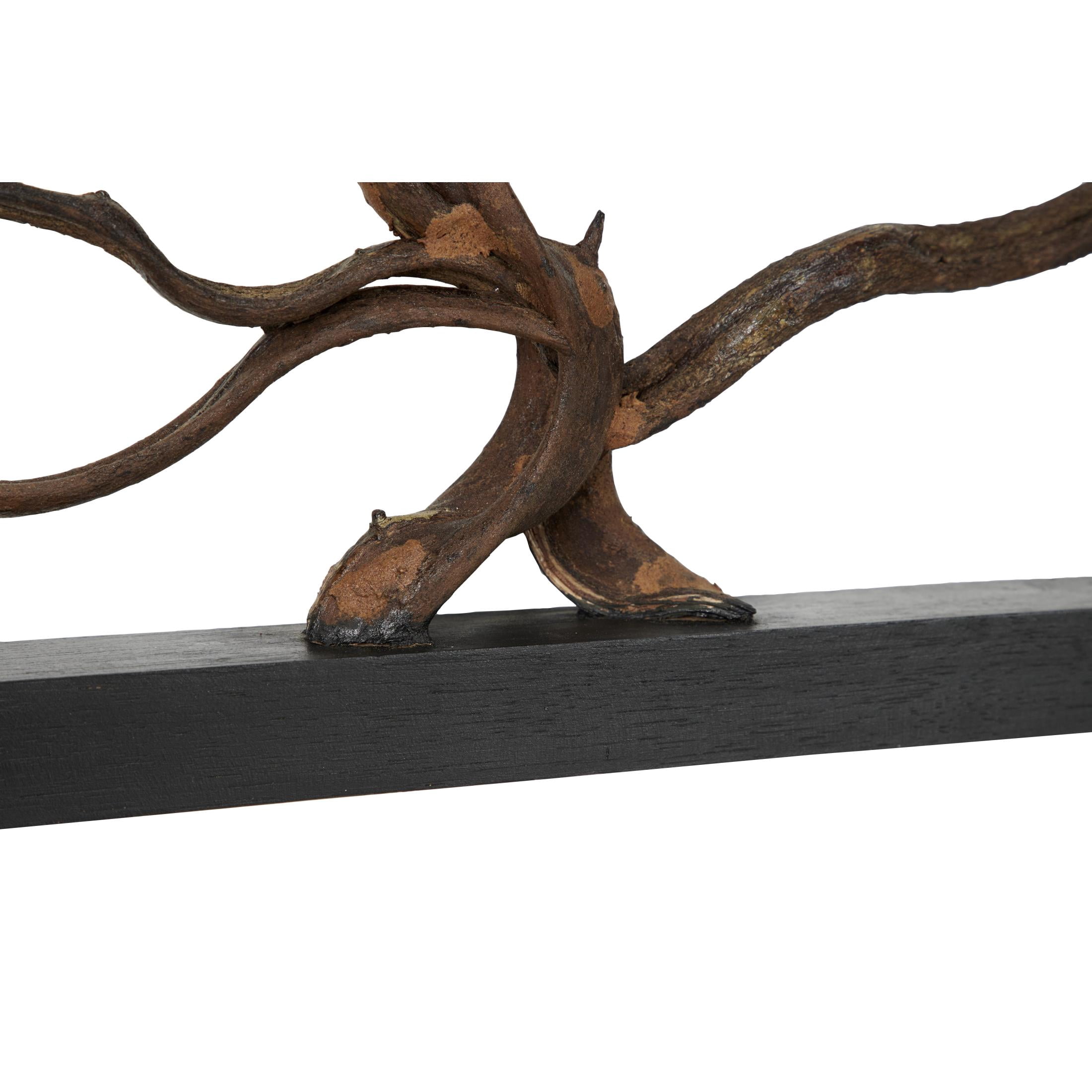 DecMode Brown Teak Wood Branch Tree Wall Decor with Black Frame