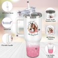 thumbnail image 2 of 40oz Equestrian Tumbler with Handle & Straw - Vacuum-Insulated Stainless Steel Travel Mug & Water Bottle, Leakproof - Pink Floral Horse Design - Gifts for Women, Girls, 2 of 6