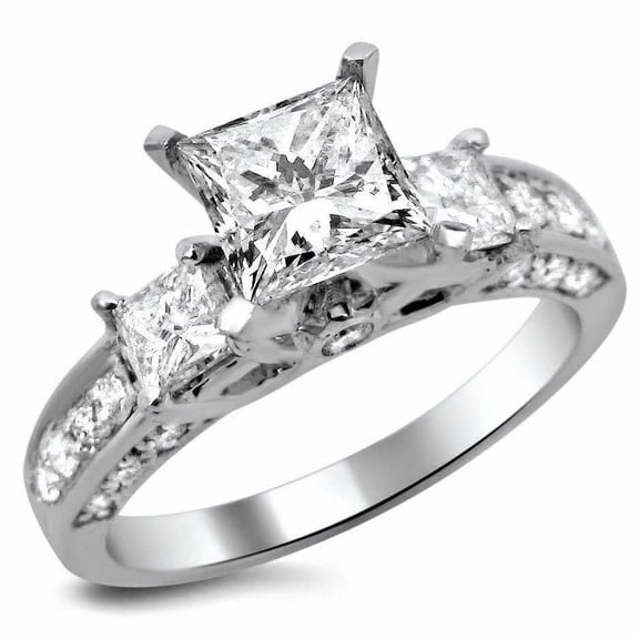 HeartsAndYou 3.5ct Princess Cut Moissanite Solitaire Ring 18k White Gold over Silver with Accents