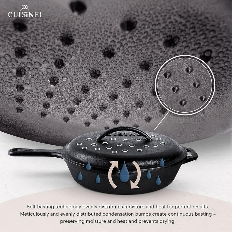 Cuisinel Cast Iron Skillet with Lid - 10-Inch Pre-Seasoned Frying Pan +  Glass Cover + Heat-Resistant Handle Holder - Indoor/Outdoor Use - Grill