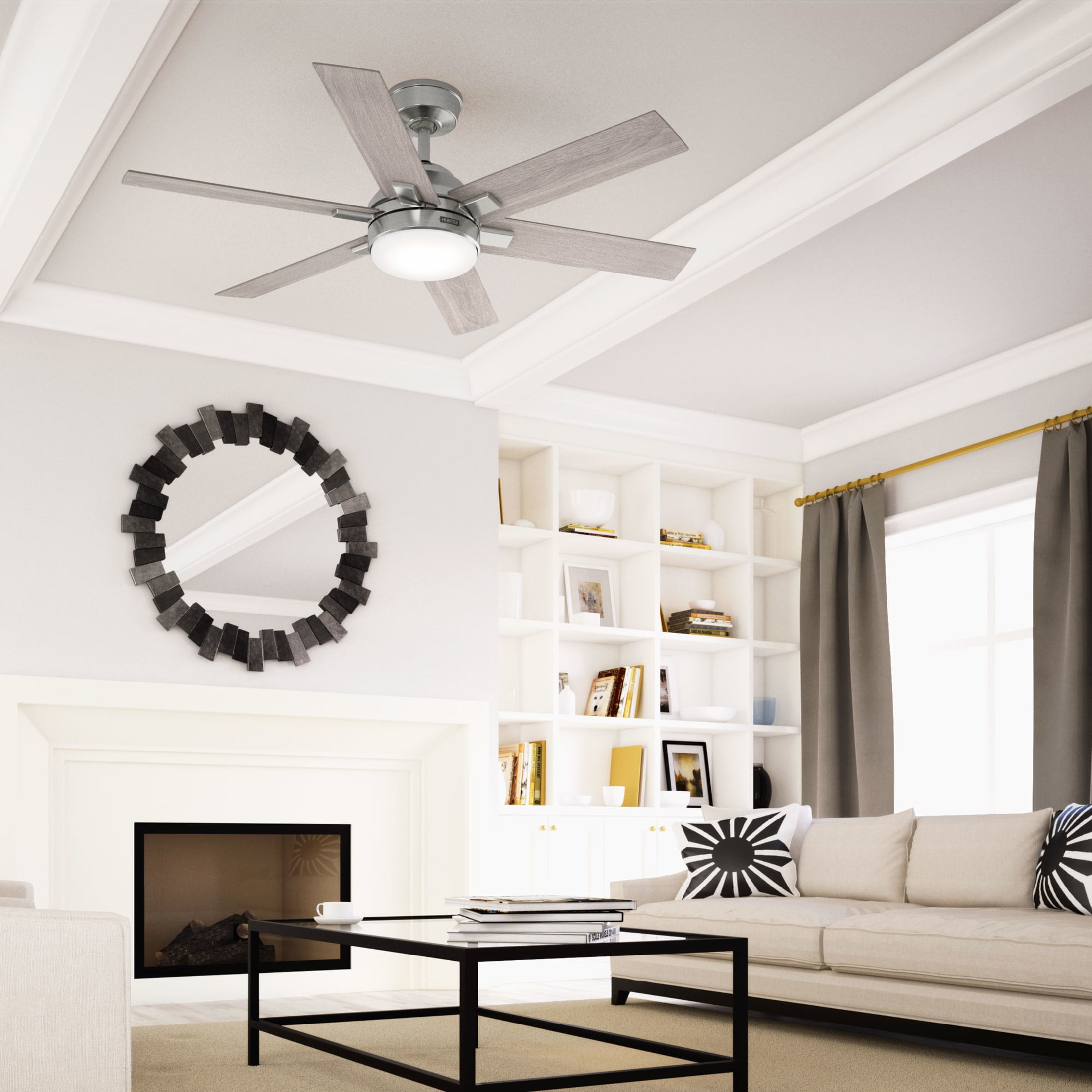 Hunter - Georgetown Indoor Ceiling Fan With Light, Remote, 52-inch, Brushed Nickel, Modern-style, 6-speed DC Motor, Quick Installation, Energy Star, 52785