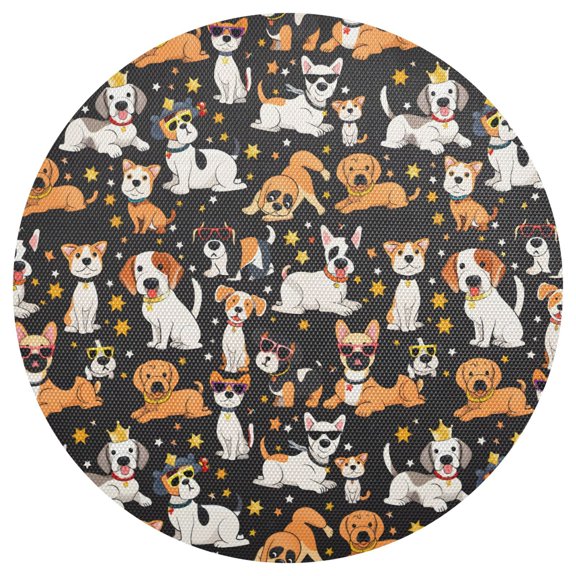 Many Dogs Round Placemats Set of 6 Woven Non-Slip Washable Heat Resistant Table Mats 15.4 Inch for Kitchen Dining Decor