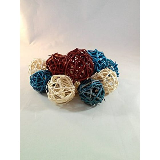Decorative Spheres Blue Brown And Cream Rattan Ball Vase Filler